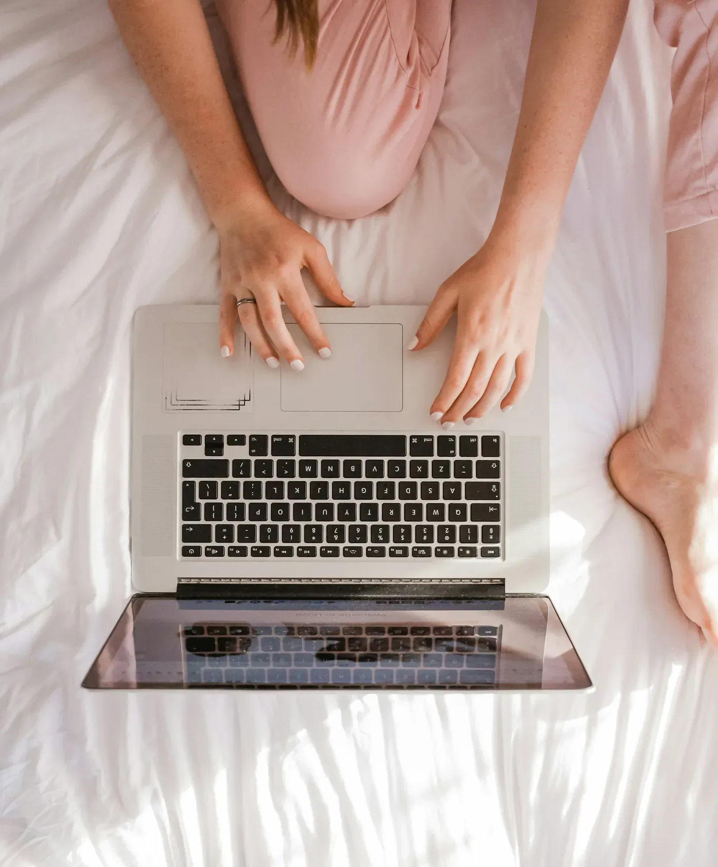 Person using a laptop at home
